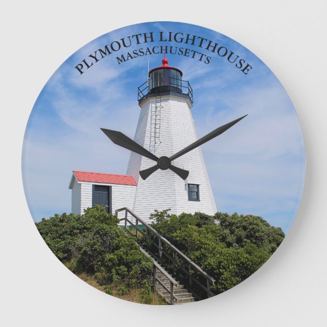 Plymouth Lighthouse, Massachusetts Round Clock (Front)