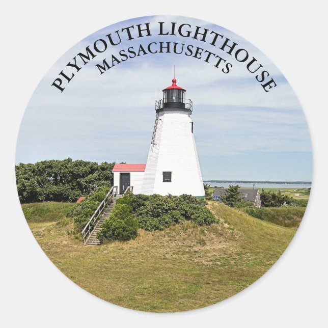 Plymouth Lighthouse, Massachusetts Round Stickers (Front)
