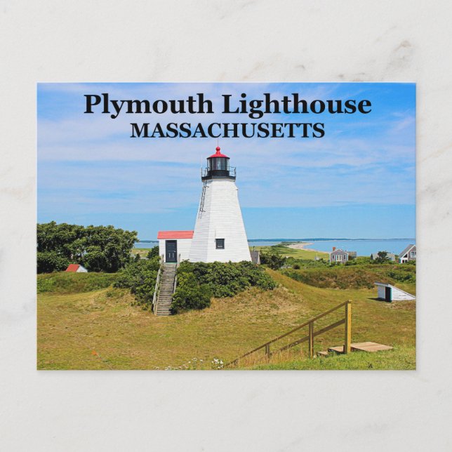 Plymouth Lighthouse, "The Gurnet", MA Postcard (Front)