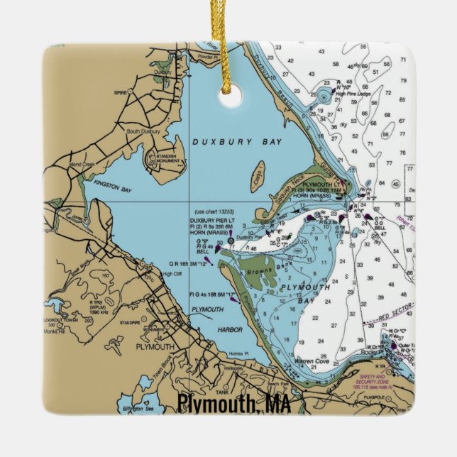 Plymouth MA Nautical Chart Ceramic Ornament (Front)