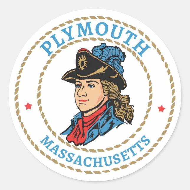 Plymouth Massachusetts Colonial Classic Round Sticker (Front)