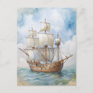 Plymouth Massachusetts Mayflower Ship Painting Postcard