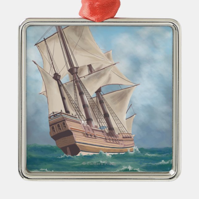 Plymouth, MassachusettsView of the Mayflower Metal Tree Decoration (Front)