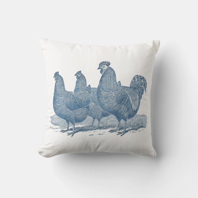Plymouth Rock Chickens Antique Blue Rooster Hens Cushion (Front)