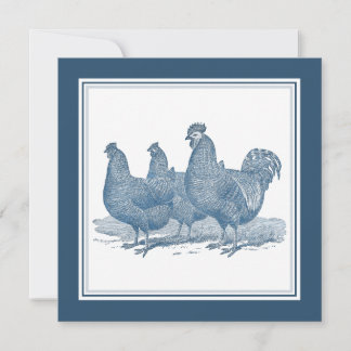 Plymouth Rock Chickens Antique Blue Rooster Hens Invitation