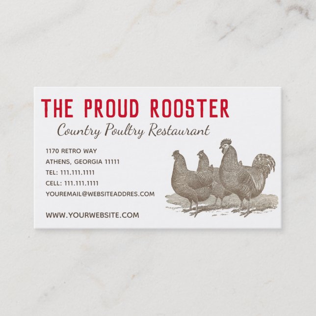 Plymouth Rock Chickens, Rooster Business Card (Front)