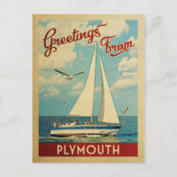 Plymouth Sailboat Vintage Travel Massachusetts