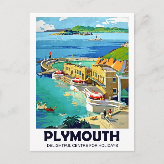 Plymouth, seaside landscape, vintage travel postcard (Front)