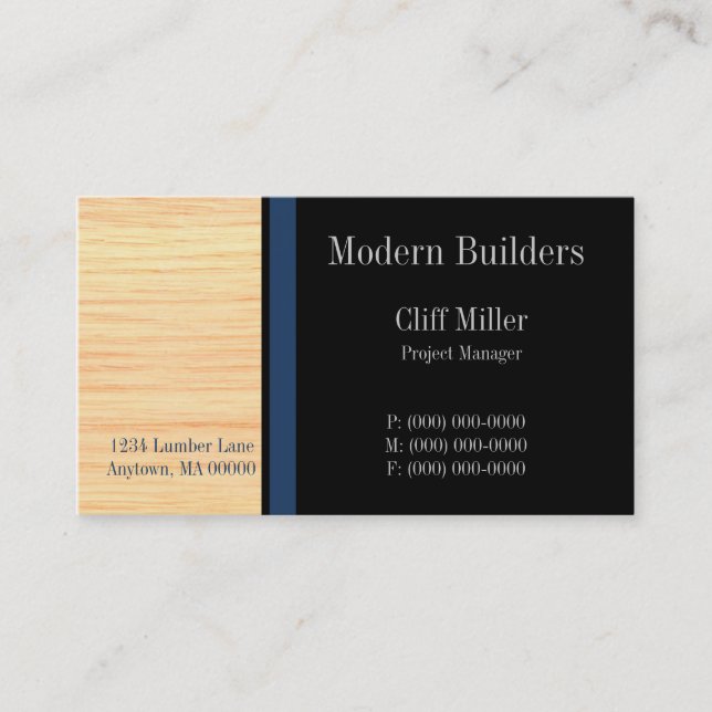 Plywood Construction Business Card, Marine Blue Business Card (Front)