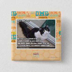 Plz to open door 15 cm square badge