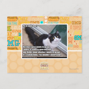 Plz to open door postcard