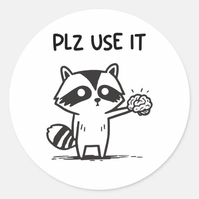 Plz Use It - Funny Racoon Sarcastic Classic Round Sticker (Front)