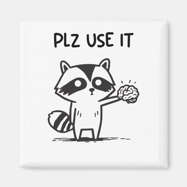 Plz Use It - Funny Racoon Sarcastic Magnet (Front)
