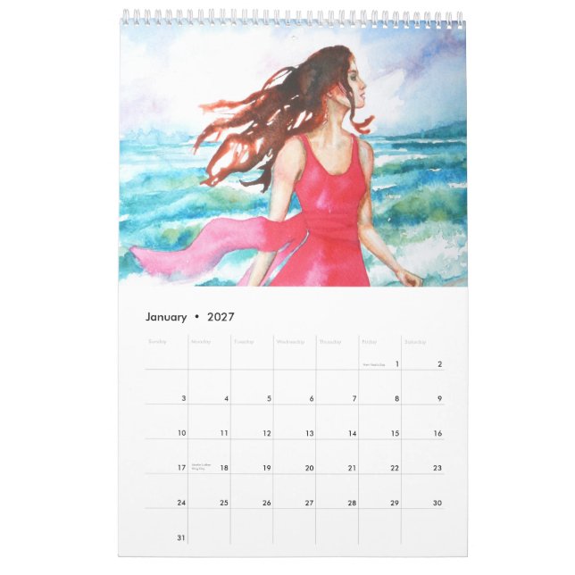 PMACarlson Beautiful Women in Watercolor Calender Calendar (Jan 2027)