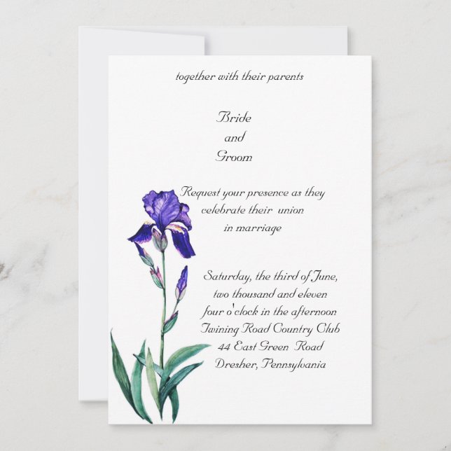 PMACarlson  Elegant Iris Wedding Invitation (Front)