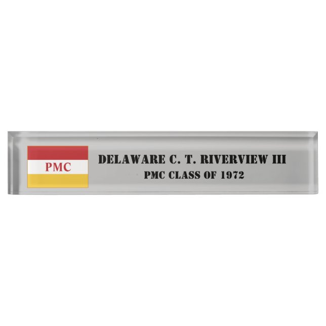 PMC DESK NAMEPLATE w/PMC Flag (BLK TEXT) (Front)