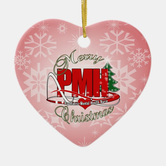 PMH Psychiatric-Mental Health Nurse CHRISTMAS Ceramic Tree Decoration (Front)