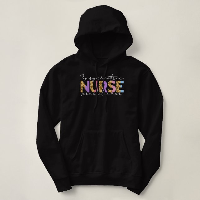 PMHNP Cute Psychiatric Nurse Practitioner Leopard  Hoodie (Design Front)