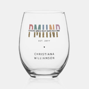 PMHNP Leopard Print Psychiatric Mental Health NP Stemless Wine Glass