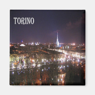 PMT005 TURIN at Night, Piedmont, Italy, Fridge Magnet