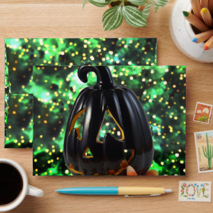 PN 62 Black Pumpkin on Green Background Envelope