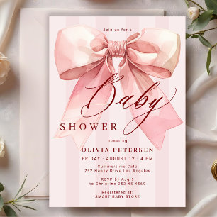 Pnk bow cowuette girl baby shower invitation