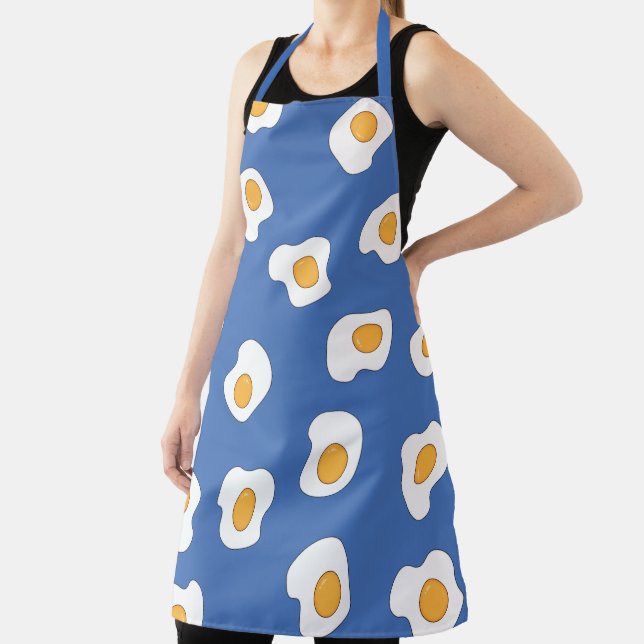 Poached Egg Scatter Pattern On Blue Apron (Insitu)