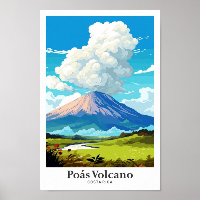 Poas Volcano Costa Rica Art Travel Illustration Poster (Front)