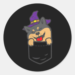 Poc Black Shiba Inu Dog Witch Halloween Akita Dog Classic Round Sticker