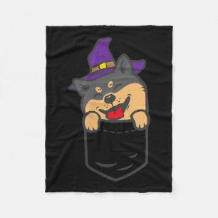 Poc Black Shiba Inu Dog Witch Halloween Akita Dog Fleece Blanket