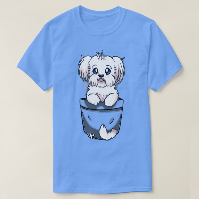 Pocket Cute Maltese Dog  T-Shirt (Design Front)