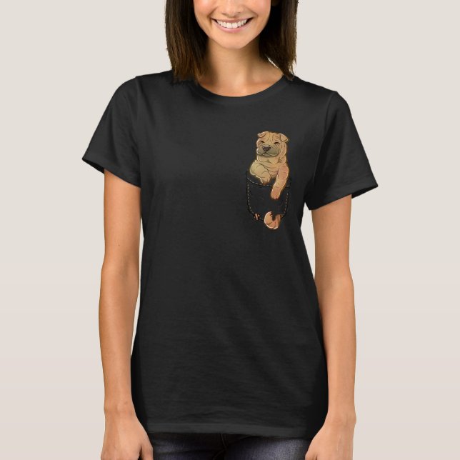 Pocket Cute Shar Pei Puppy Dog T-Shirt (Front)