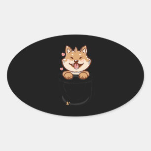 Pocket cute shiba inu puppy dog Pet Present Oval Sticker