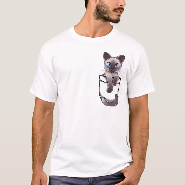 Pocket Cute Siamese Cat Kitten T-Shirt (Front)