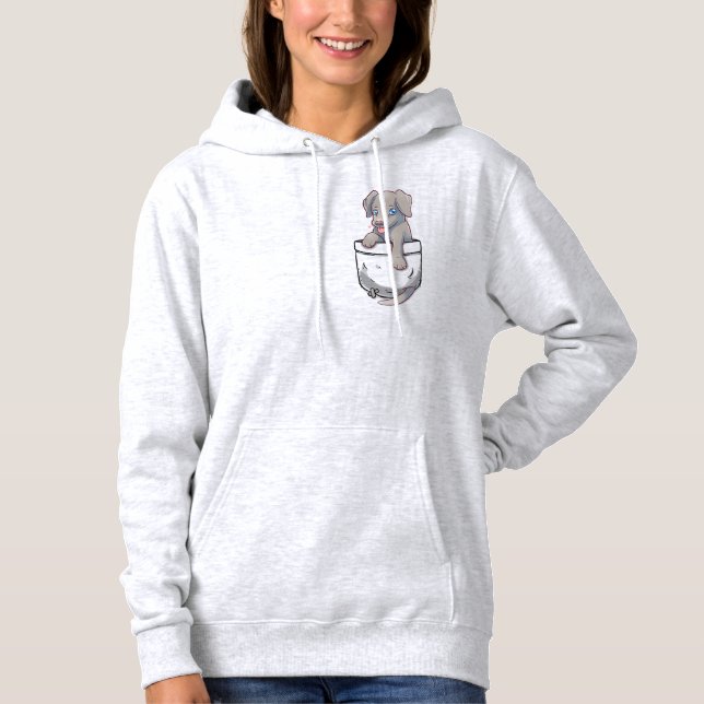 Pocket Cute Weimaraner Puppy Dog Hoodie (Front)