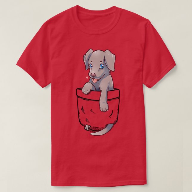 Pocket Cute Weimaraner Puppy Dog  T-Shirt (Design Front)