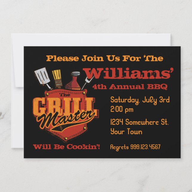 Pocket Grill Master BBQ Invitations (Front)