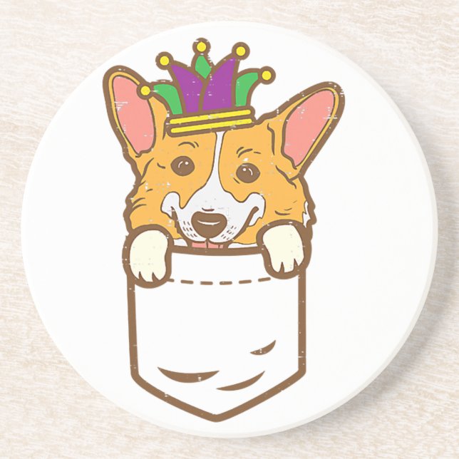 Pocket Jester Welsh Corgi Mardi Gras Dog Lover Own Coaster (Front)