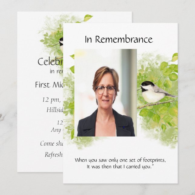Pocket Keepsake Memorial Chickadee Nature Bird Art Invitation (Front/Back)