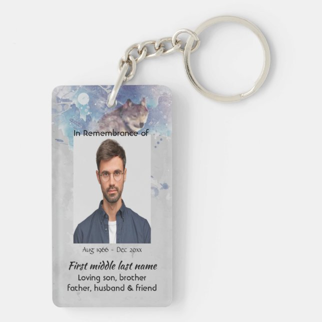Pocket Keepsake Memorial Remembrance Wolf Key Ring (Back)