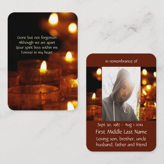 Pocket Keepsake Remembrance Memorial Candle Light Business Card (Front/Back)