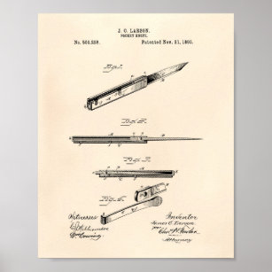 Pocket Knife 1893 Patent Art Old Peper Poster