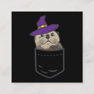 pocket otter witch hat cute halloween Gift Square Business Card