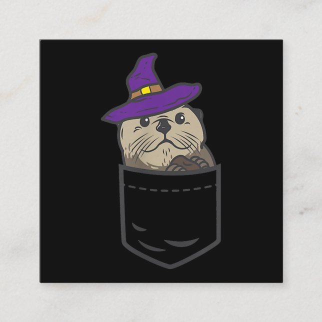 pocket otter witch hat| cute halloween Gift Square Business Card (Front)
