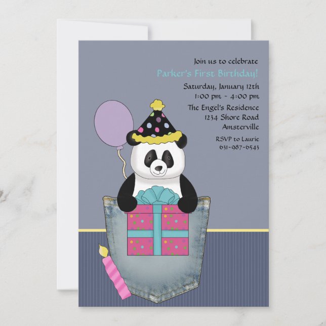 Pocket Panda's Present - Birthday Party Invitation (Front)