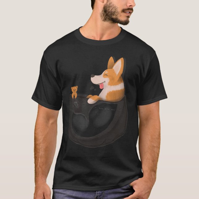 Pocket Pembroke Welsh Corgi Red T-Shirt (Front)