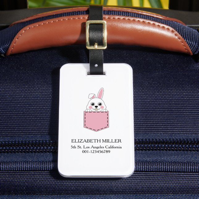 Pocket Pet Bunny Personalise Luggage Tag (Front Insitu 2)