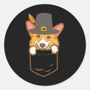 Pocket Pilgrim Welsh Corgi Dog Lover Cute Thanksgi Classic Round Sticker