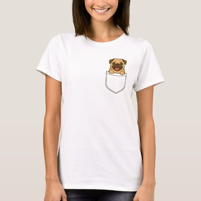 Pocket Pug – Cute Cartoon Dog in Pocket Design 🐾 T-Shirt (Front)