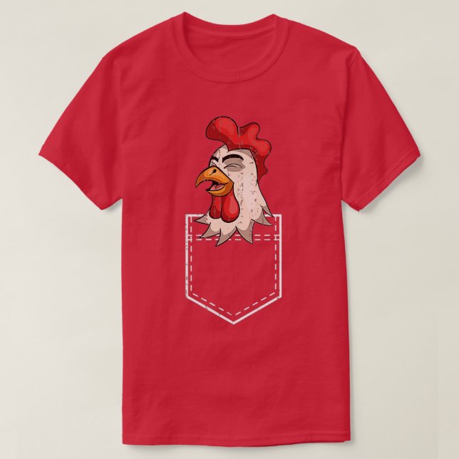 Pocket Rooster Farm Animal Bird Lover Farmer Chick T-Shirt (Design Front)